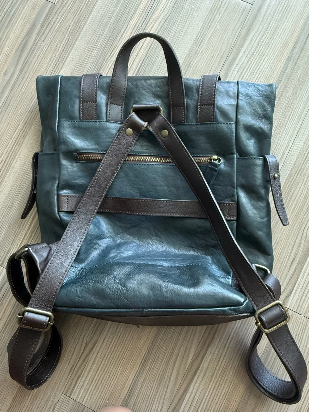 Men's Blue Italian Leather Backpack
